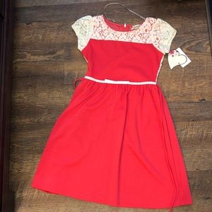 Coral/ White Lace Young Girls Dress